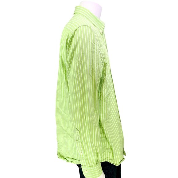 Brooks Brothers 346 Mens Shirt Long Sleeve Button Down Green Stripe Size L - Picture 9 of 13